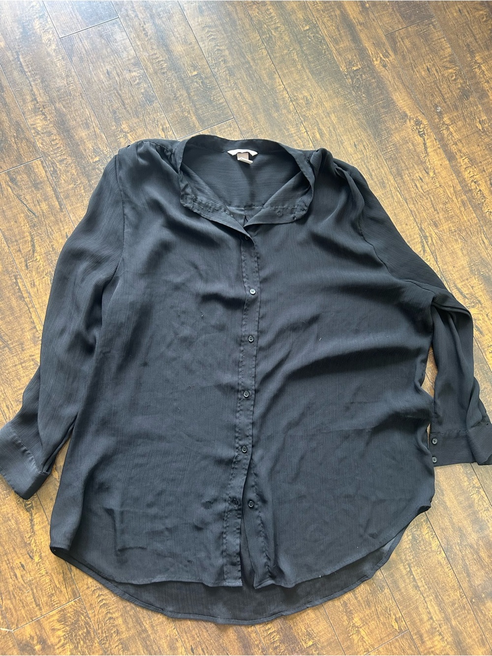 H&M Black Button-Front Long Sleeve Blouse